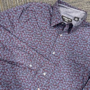 Claiborne Mens Medium Classic Fit Stretch Elephant Print‎ Button Down Shirt